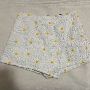 Forever 21 High Waist Floral Shorts - White and Yellow